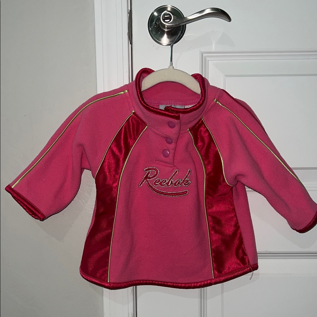 Vintage Y2k Reebok Pink And Red Fleece Quarter Button Sweatshirt Pullover Top